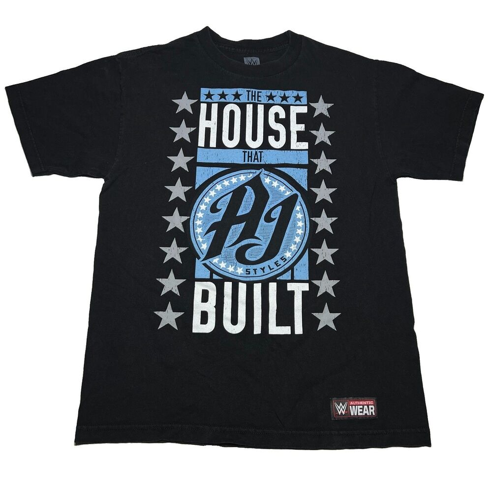 The House that AJ Styles Built WWE Authentic Black Mens T-shirt Size Medium EUC